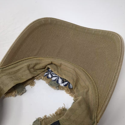 Lucky Brand Visor Hat Brown Blue OS Slideback Distressed Frayed Embroidered