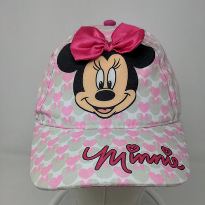 Disney Junior Toddler Girl's Minnie Mouse Strapback Hat Pink Gray Hearts Bow