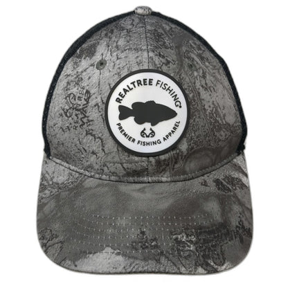 Realtree Baseball Cap Gray Black XL Fitted Mesh Camo Fishing Rubber Patch Hat