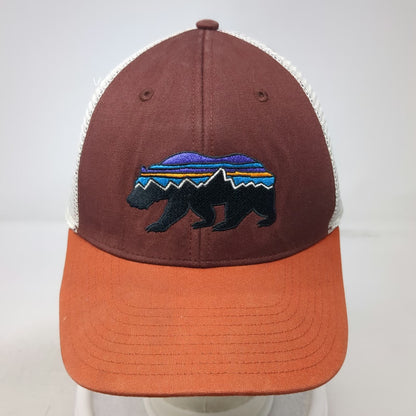 Patagonia Trucker Hat Brown Orange White OSFM Mesh Back Bear Mountain Snapback