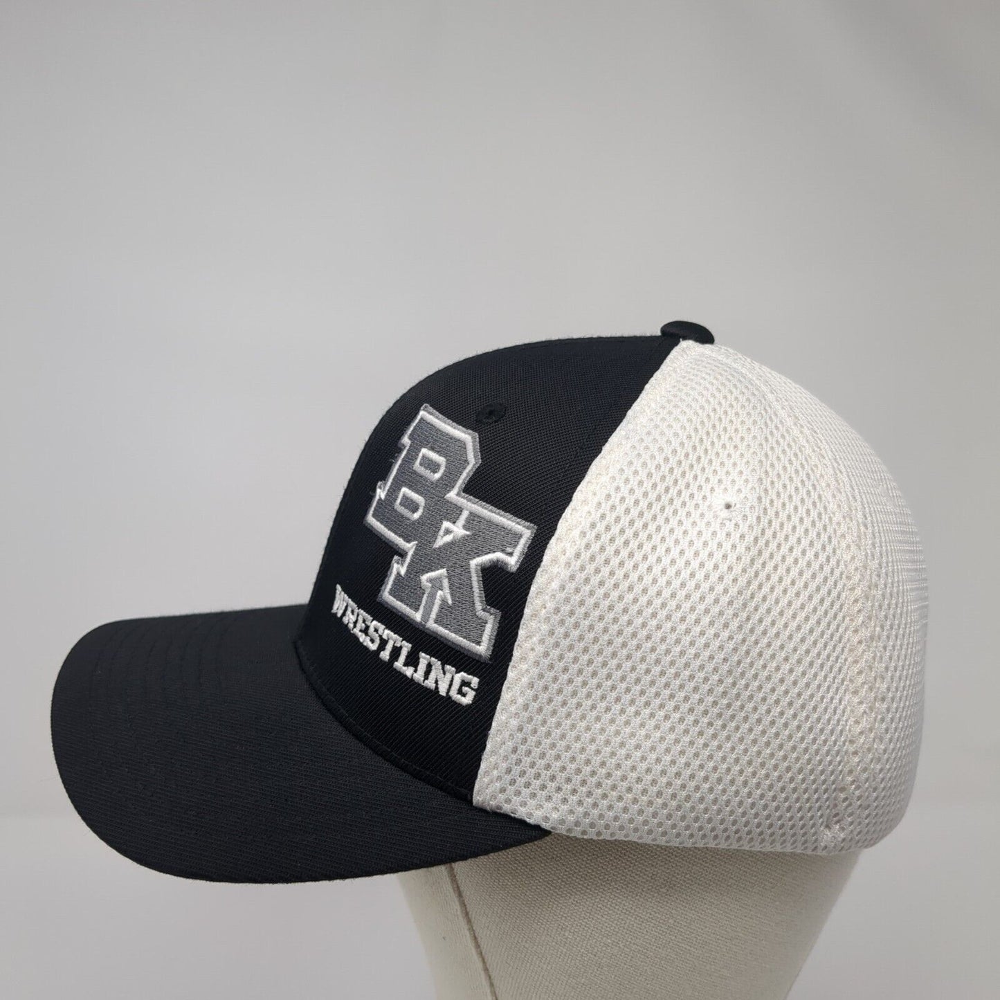 BK Wrestling Fitted Mesh Back Hat Black L-XL Flexfit Yupoong Embroidered