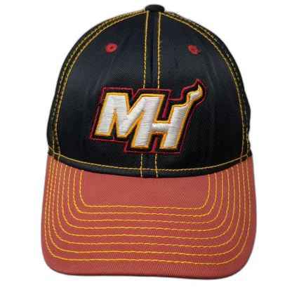 Adidas Miami Heat NBA Black Red Gold Hat Size M Contrast Stitching Stretch Fit