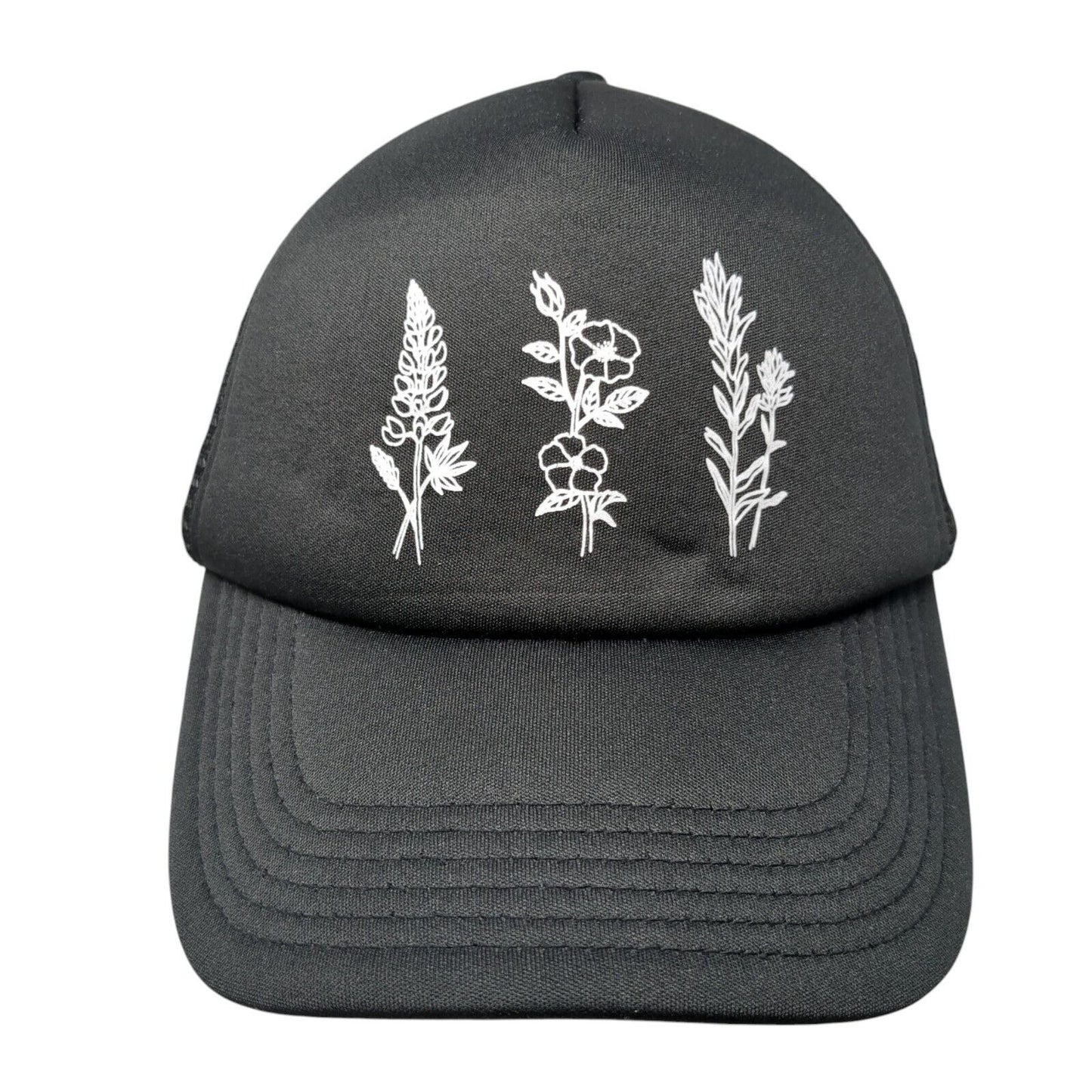 Wildflower Snapback Trucker Hat Black One Size Adjustable 6 Panel Mesh Back