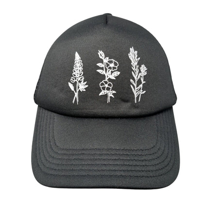 Wildflower Snapback Trucker Hat Black One Size Adjustable 6 Panel Mesh Back