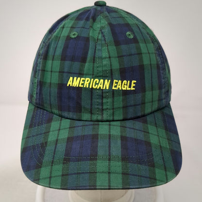 American Eagle Baseball Cap Green Blue Yellow Plaid OSFM Slideback Cotton Hat