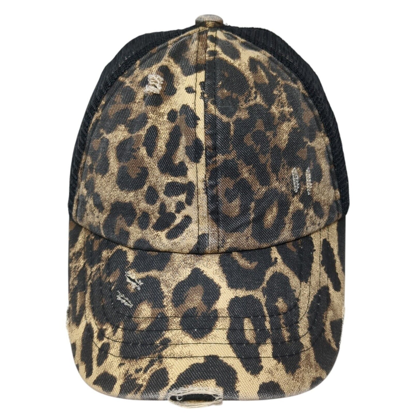 C.C Kids Ponyback Strapback Trucker Hat Multi OS Adjustable Leopard Distressed