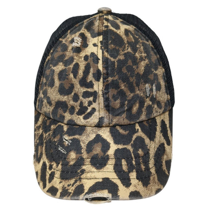 C.C Kids Ponyback Strapback Trucker Hat Multi OS Adjustable Leopard Distressed