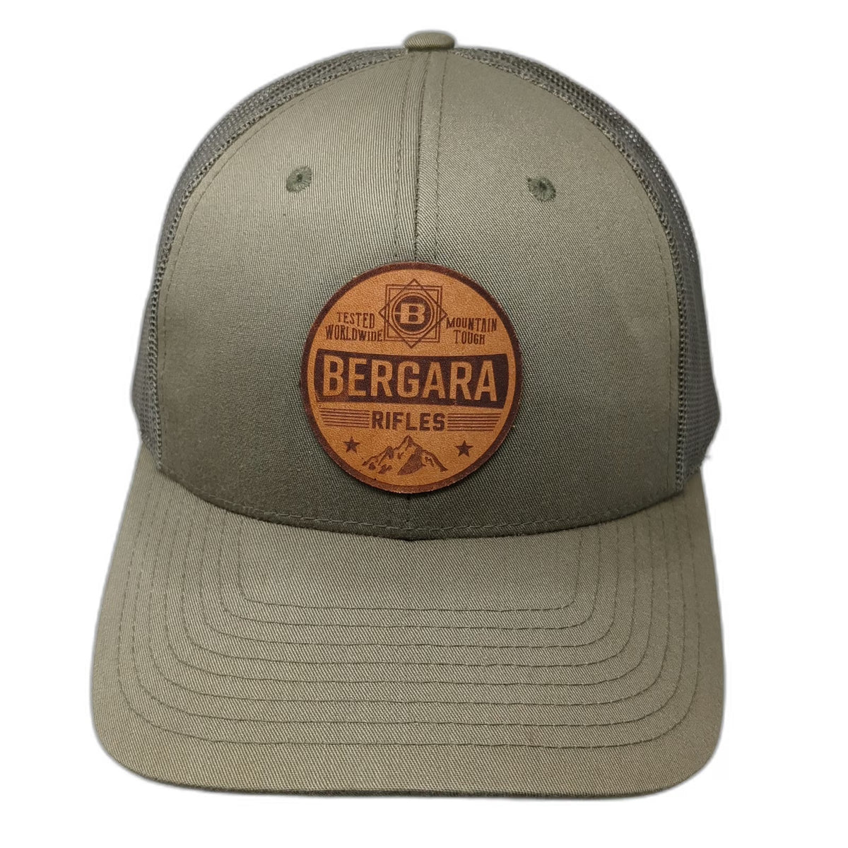 Richardson Trucker Hat Green L Bergara Rifles Leather Patch Mesh Snapback Tough