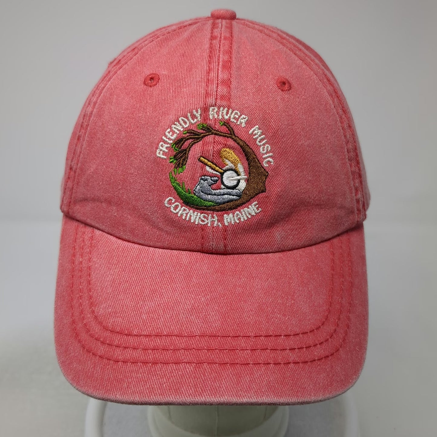 Sportsman Baseball Cap Red One Size Friendly River Music Cornish Maine Logo Hat