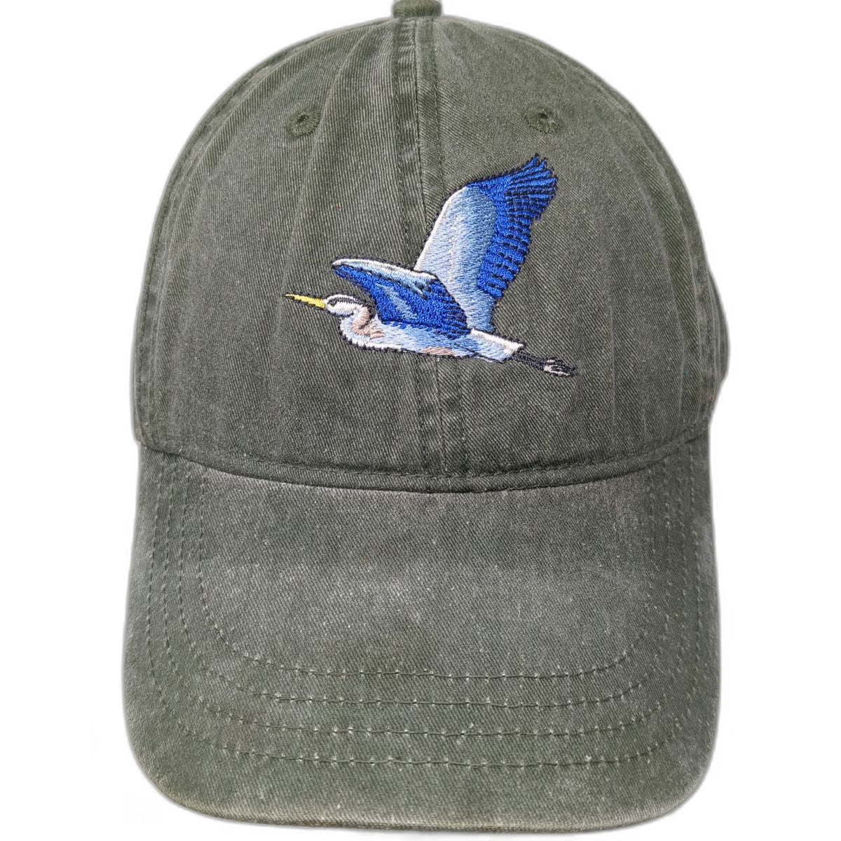 Eco Baseball Cap Green One Size Slideback Embroidered Flying Blue Heron Hat
