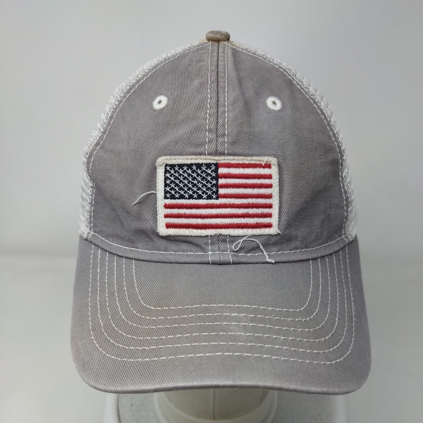 USA Flag Strapback Hat Gray One Size Adjustable Patriotic Mesh Back Polyester