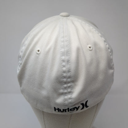 Hurley Logo Fitted Hat White Medium Stretch Flexfit Embroidered 6 Panel