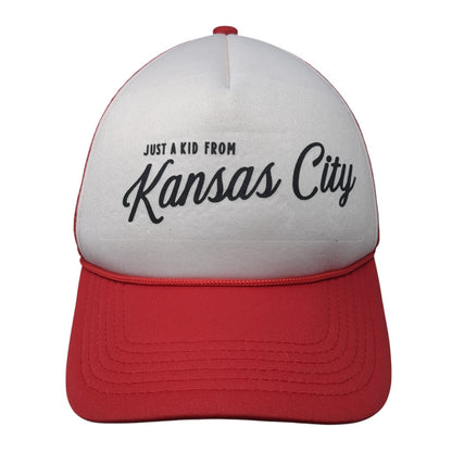 Just A Kid From Kansas City Snapback Rope Trucker Hat Red One Size