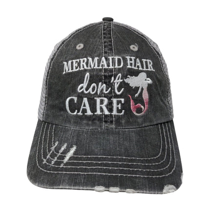 Mermaid Hair Don't Care Strapback Mesh Back Trucker Hat Gray OSFA
