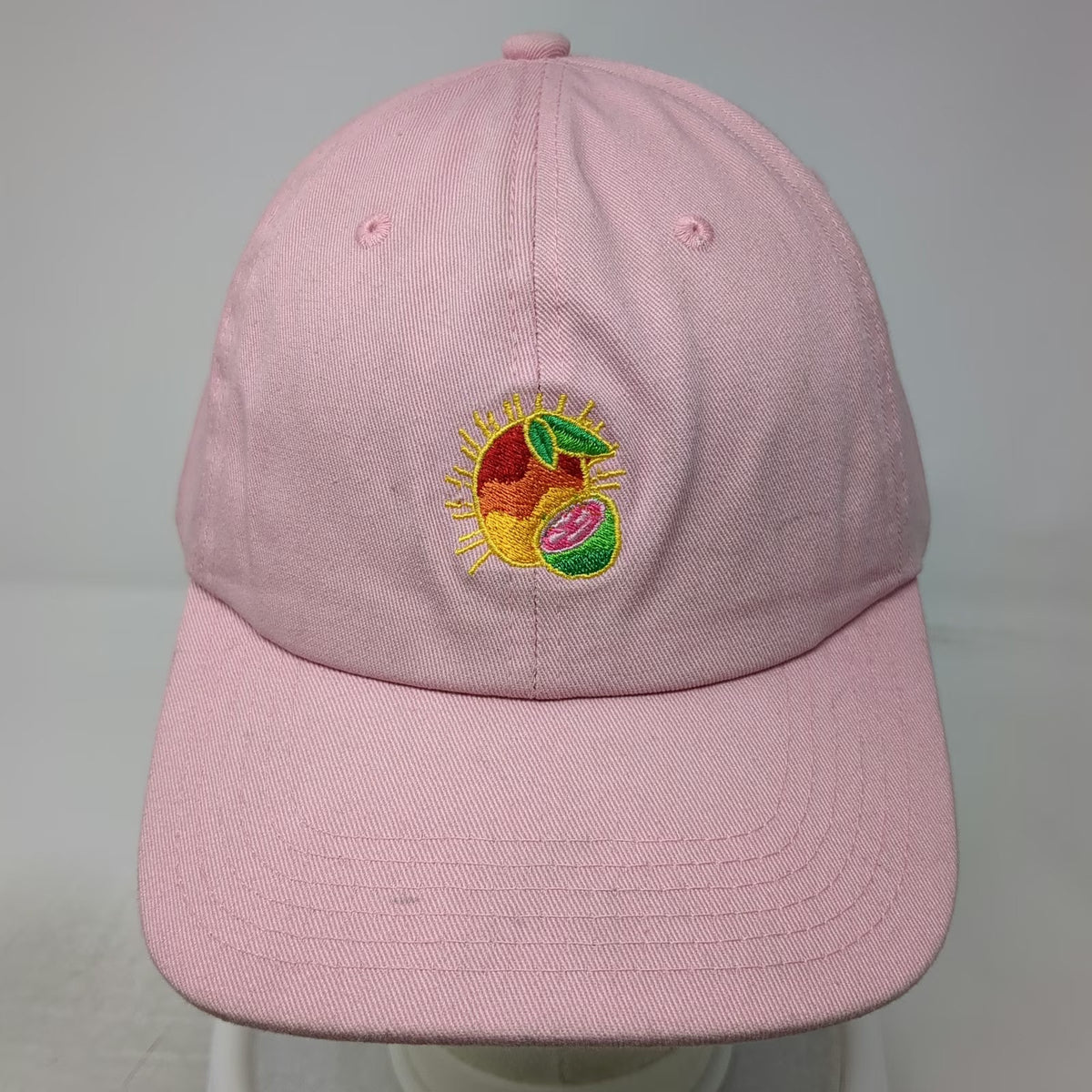 Solely Baseball Cap Pink One Size Embroidered Mango Fruit Cotton Slideback Hat