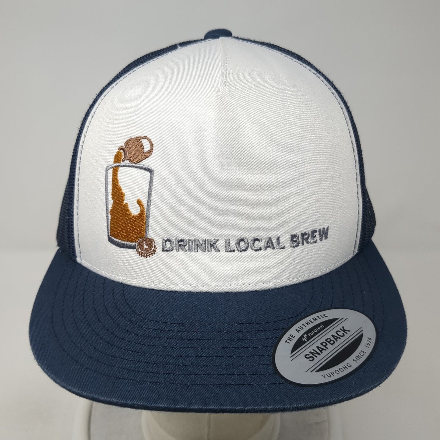 Drink Local Brew Snapback Mesh Back Trucker Hat Blue One Size Yupoong