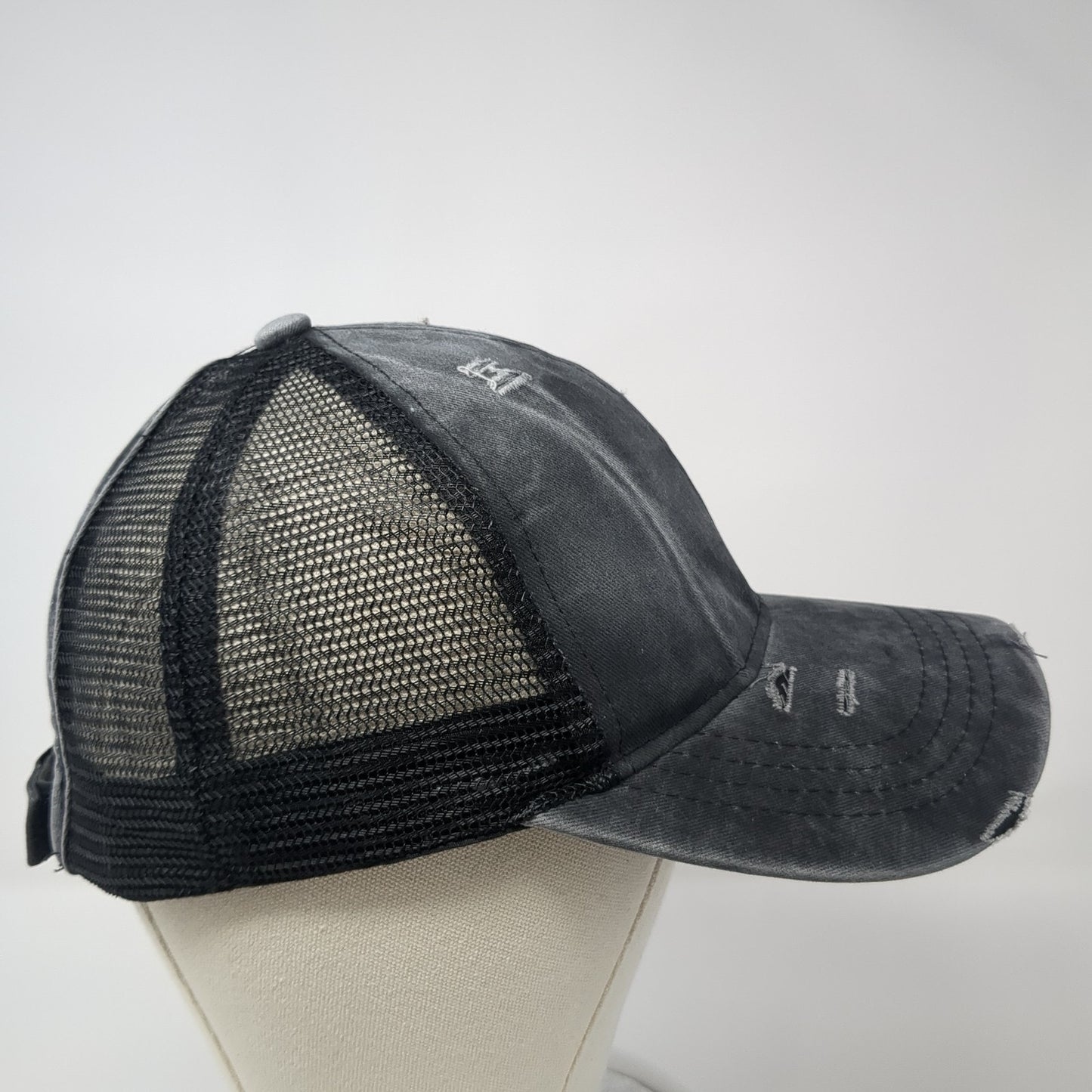 Unbranded Ponytail Trucker Hat Gray One Size Adjustable Mesh Back Distressed