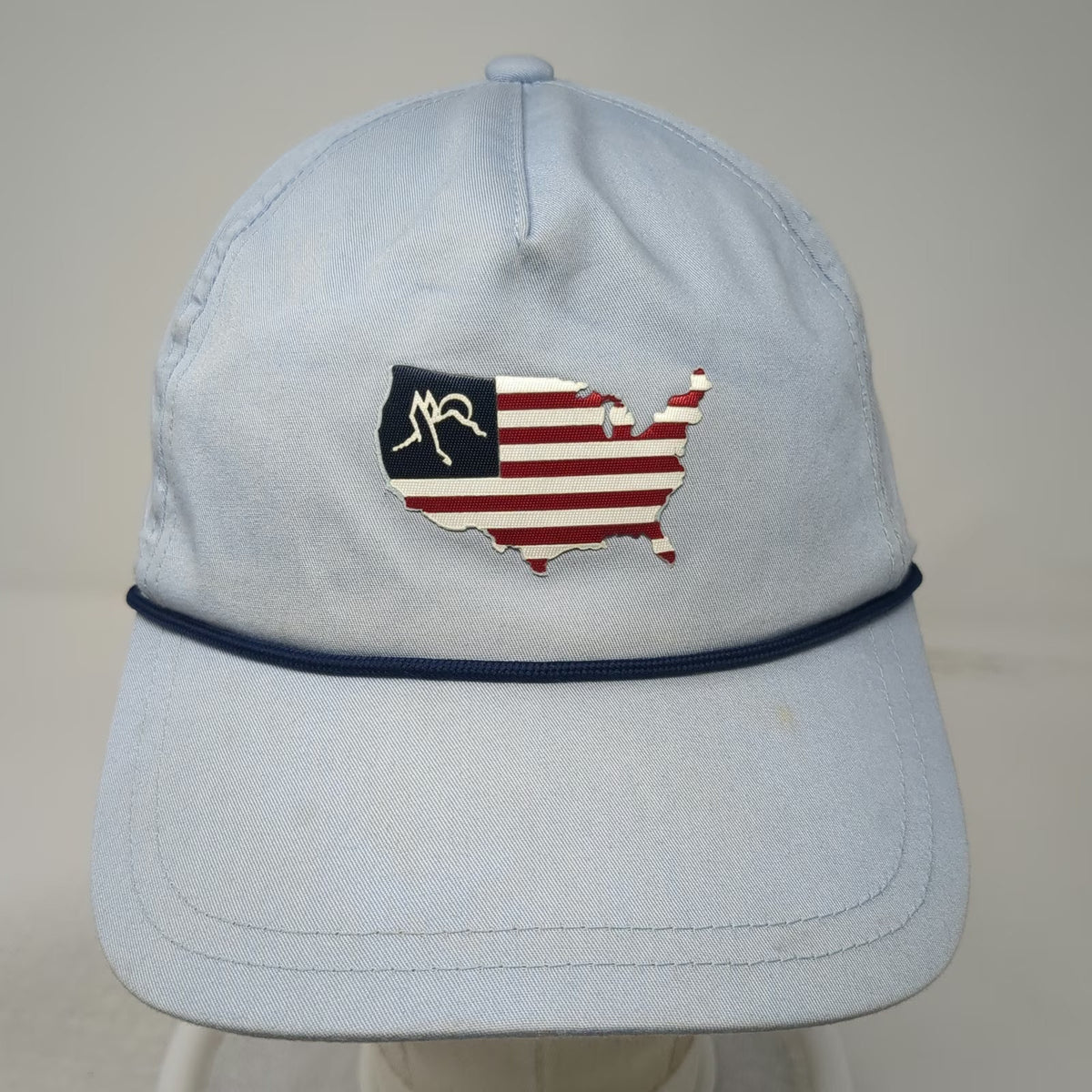 American Needle 5 Panel Blue One Size Hat USA Map Patch Rope Strapback Cotton