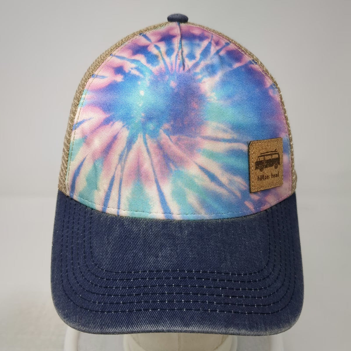 Legacy Trucker Hat Blue Beige Tie-Dye Hilton Head One Size Mesh Back Patch Hat