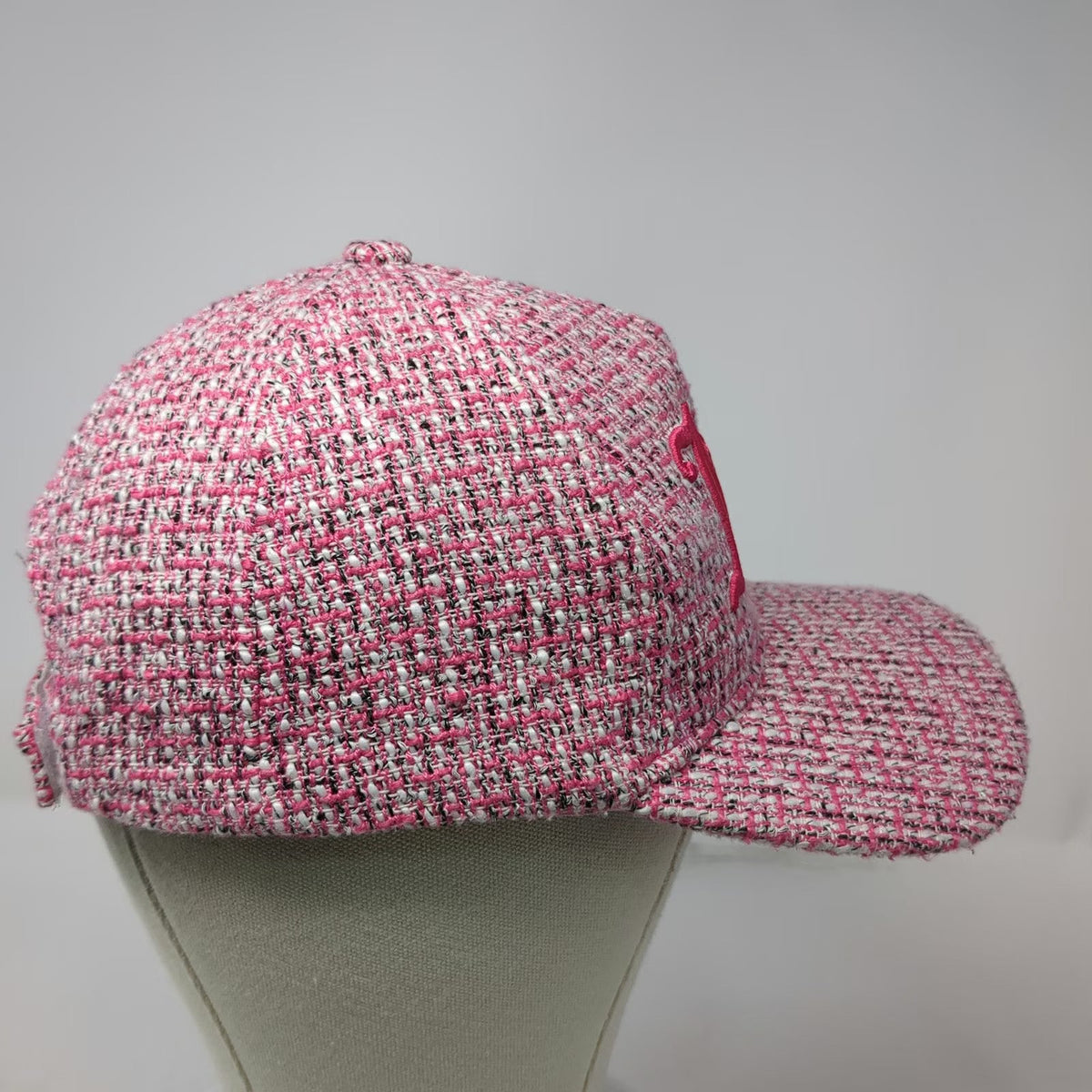 Juicy Couture 5 Panel Pink One Size Tweed Embroidered Logo Woven Strapback Hat