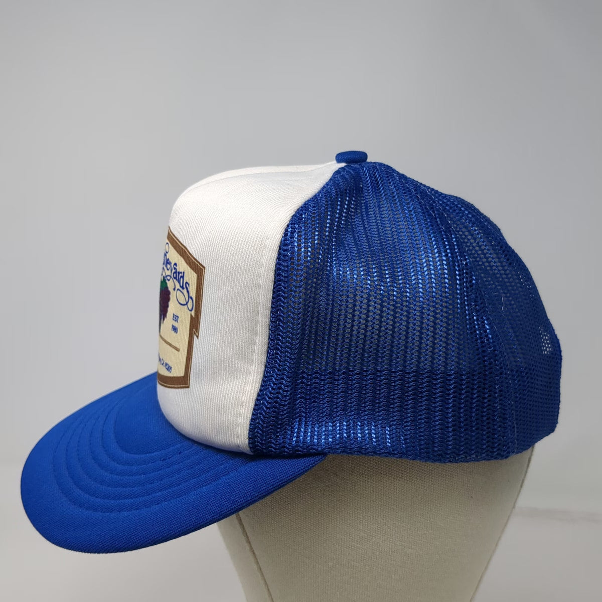 KAP.II Trucker Hat Blue One Size Moresco Vineyards Stockton CA Grapes Graphic