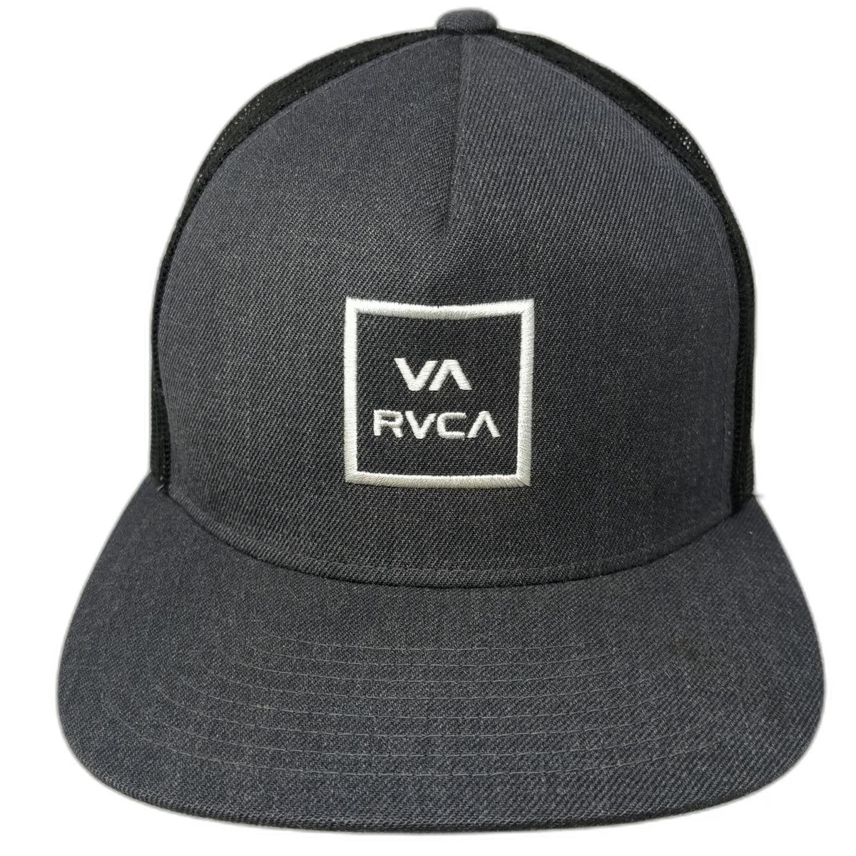 RVCA Trucker Hat Gray One Size Mesh Back Flat Brim Logo Graphic Snapback Square
