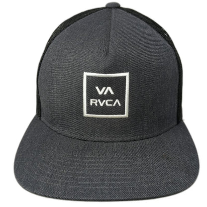 RVCA Trucker Hat Gray One Size Mesh Back Flat Brim Logo Graphic Snapback Square