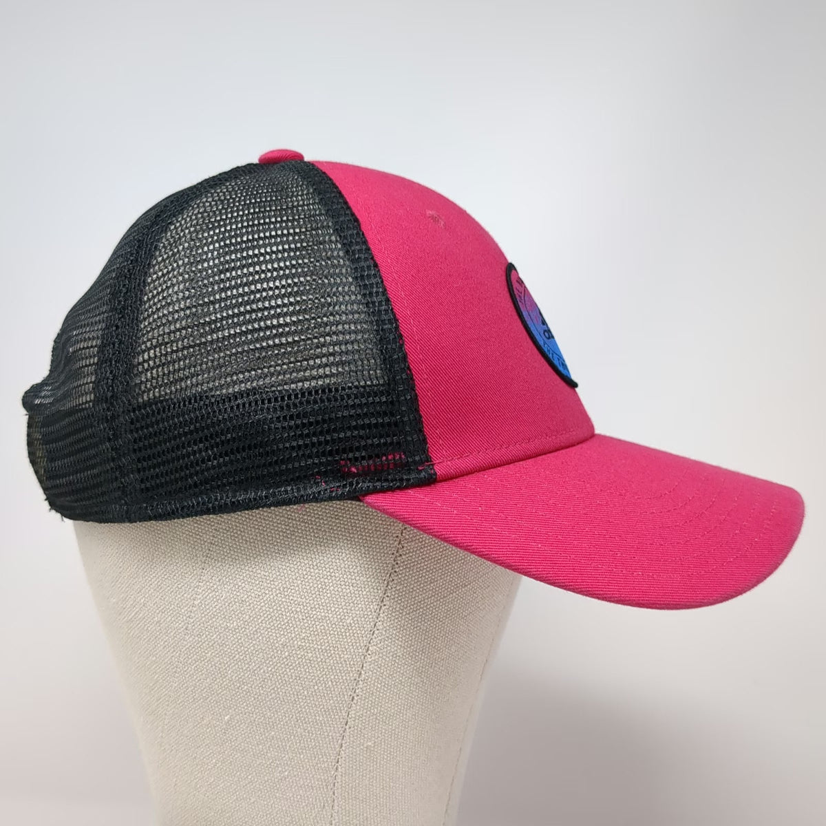 Adidas Trucker Hat Pink OSFM Mesh Back Snapback Logo Patch Climalite 3 Stripe