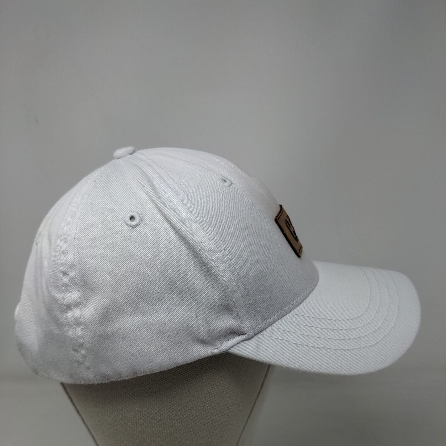 CAT Snapback Hat White One Size Adjustable Patch Logo Vented Holes 6 Panel