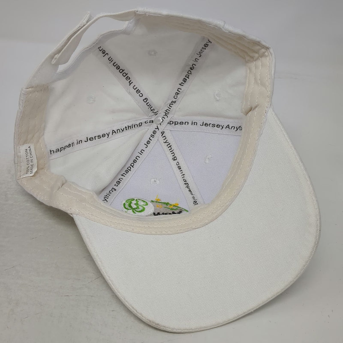 New Jersey Lottery White Baseball Cap OSFM Anything Can Happen In Jersey Logo