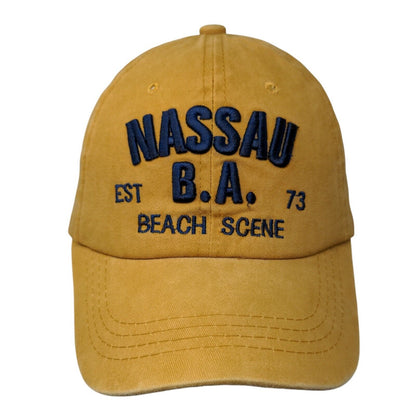 Nassau B.A. Beach Scene Est 73 Slideback Hat Yellowish-Tan One Size Adjustable