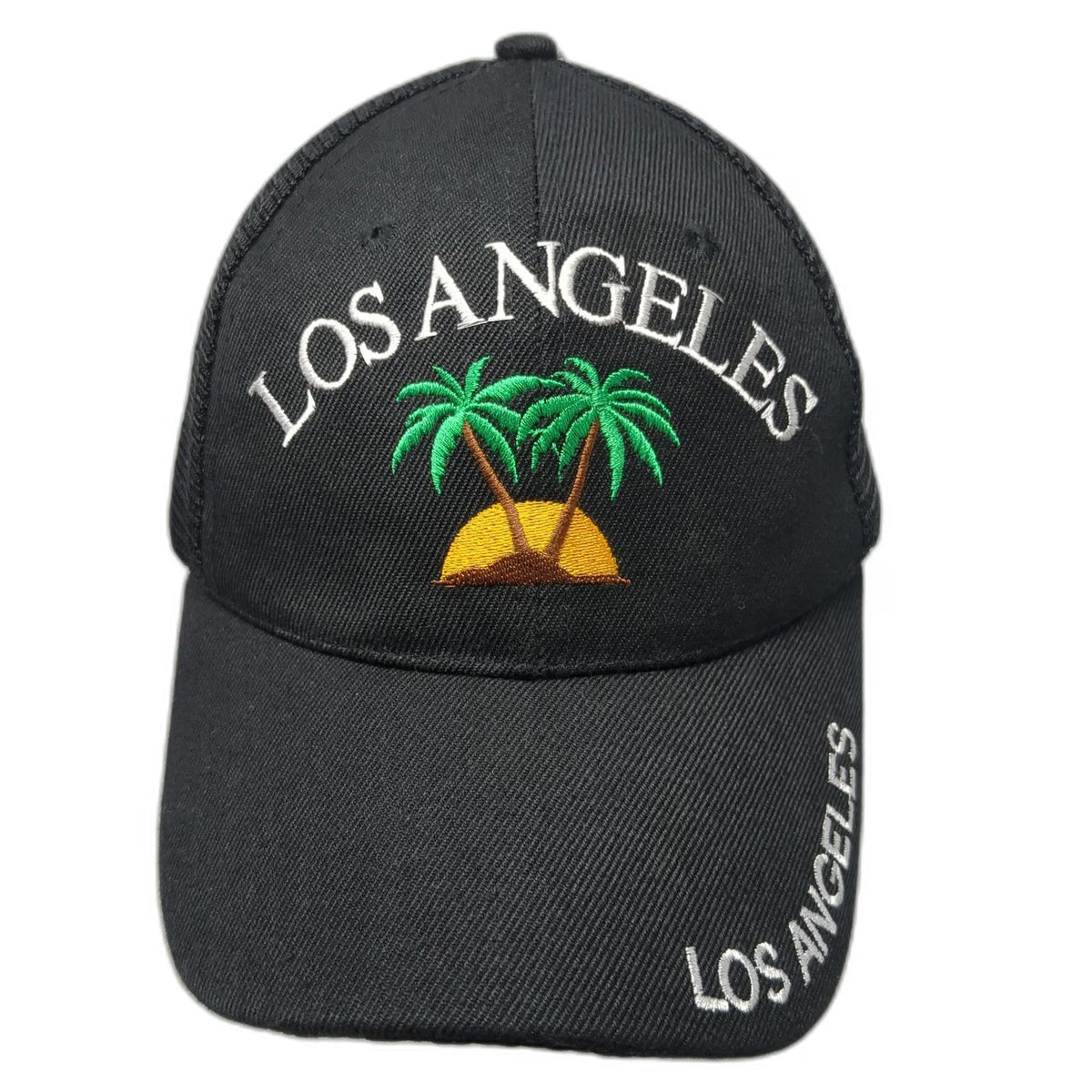 Trucker Hat Black One Size Mesh Back Snapback Los Angeles Palm Tree Embroidery
