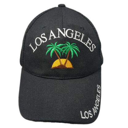 Trucker Hat Black One Size Mesh Back Snapback Los Angeles Palm Tree Embroidery