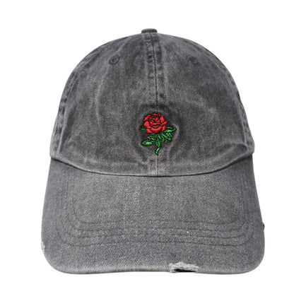 Rose Slideback Hat Gray One Size Adjustable Embroidered Flower Distressed Cotton
