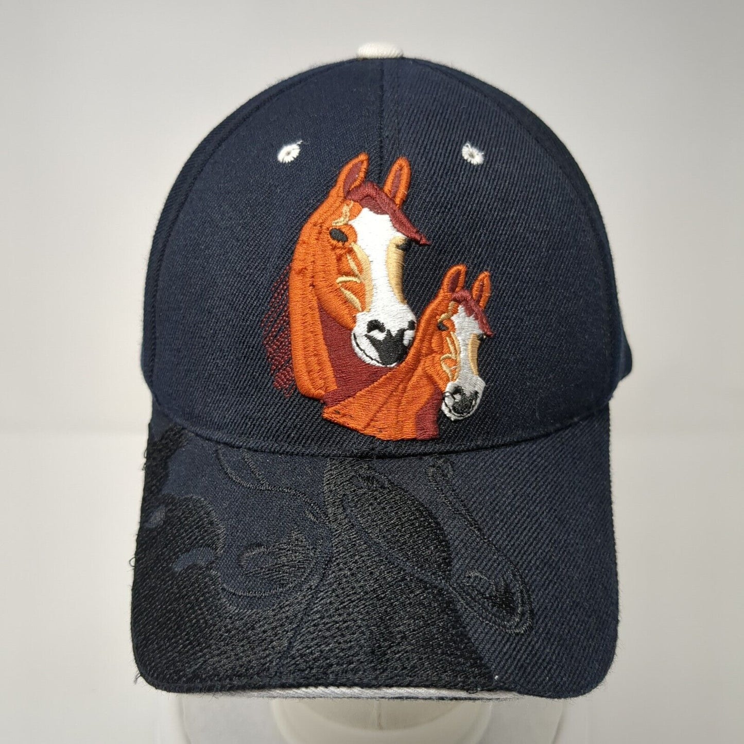 Horse And Foal Strapback Hat Black One Size Embroidered Headwear Sara
