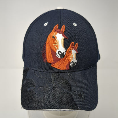 Horse And Foal Strapback Hat Black One Size Embroidered Headwear Sara