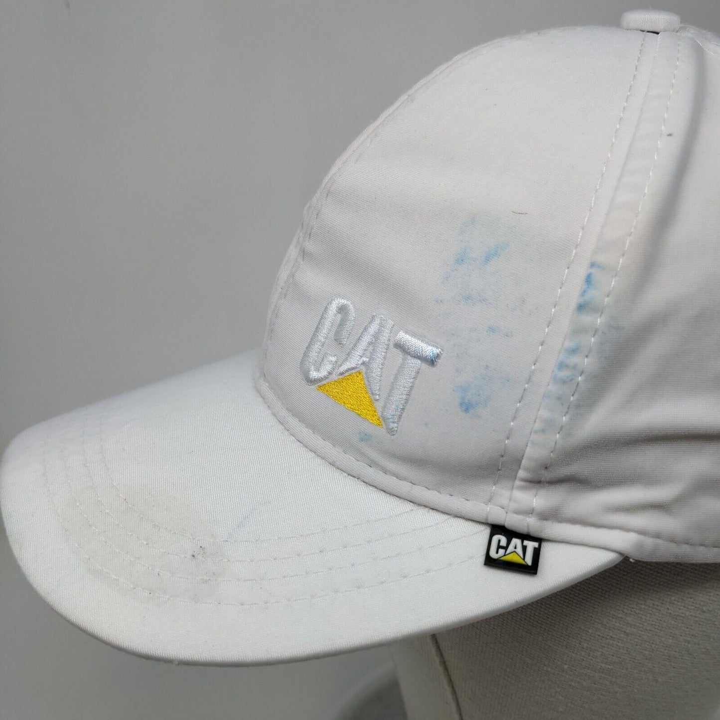CAT Slideback Hat White OS Adjustable Embroidered Logo Vented Holes 6 Panel