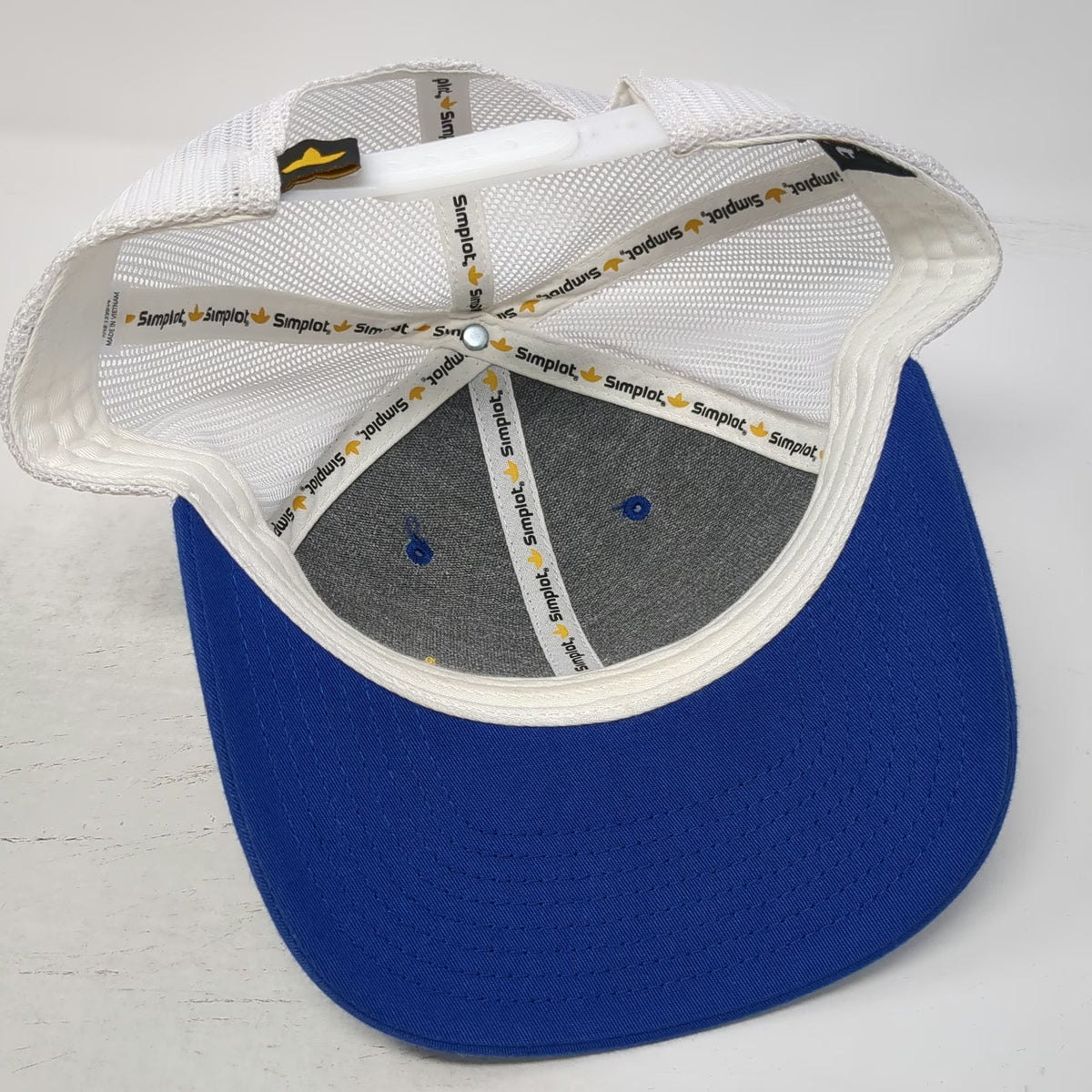 Simplot Trucker Hat Blue White One Size Mesh Back Contrast Stitch Snapback Logo