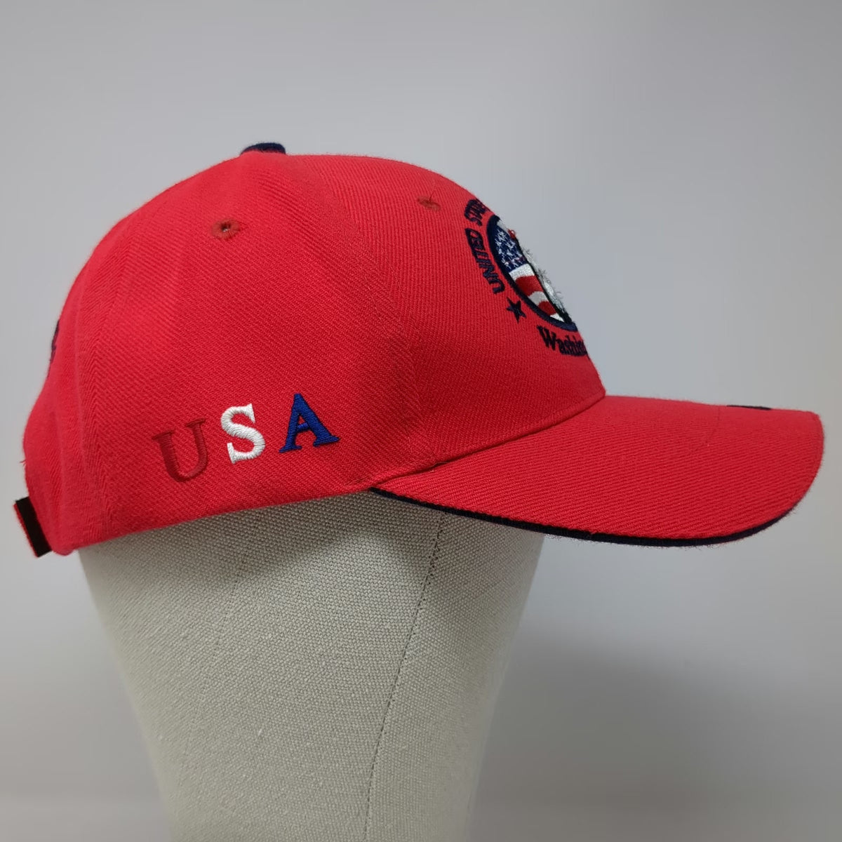 Baseball Cap Red One Size Washington DC USA Eagle Patriotic Flag Strapback Hat
