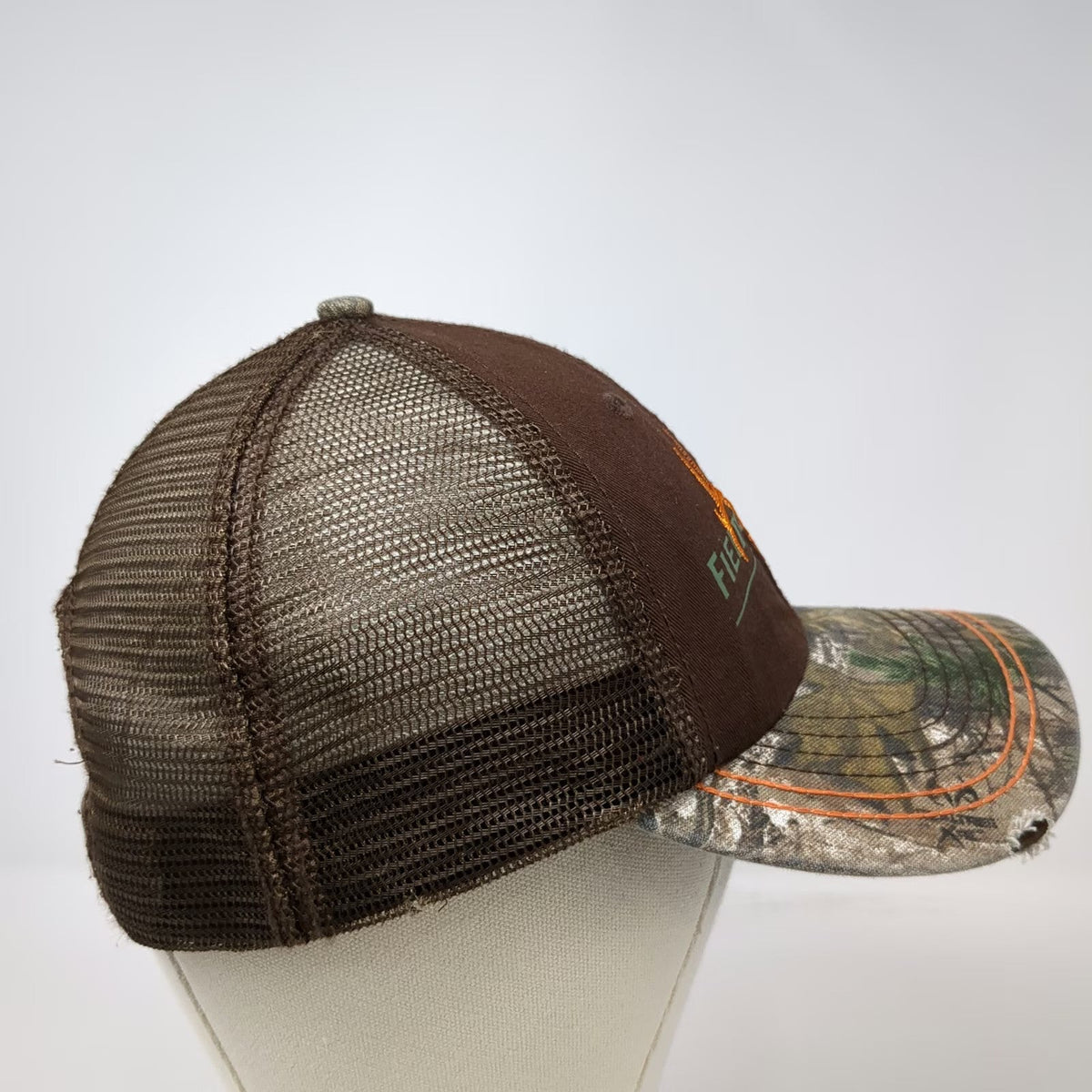 Field & Stream Brown Trucker Hat One Size Mesh Back Camo Deer Skull Embroidered
