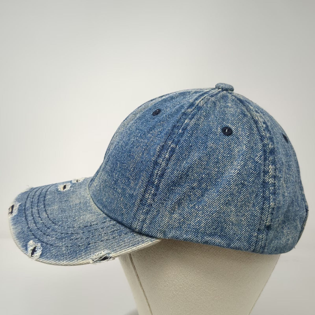 City Hunter USA Baseball Cap Blue One Size Frayed Acid Wash Denim Strapback Hat