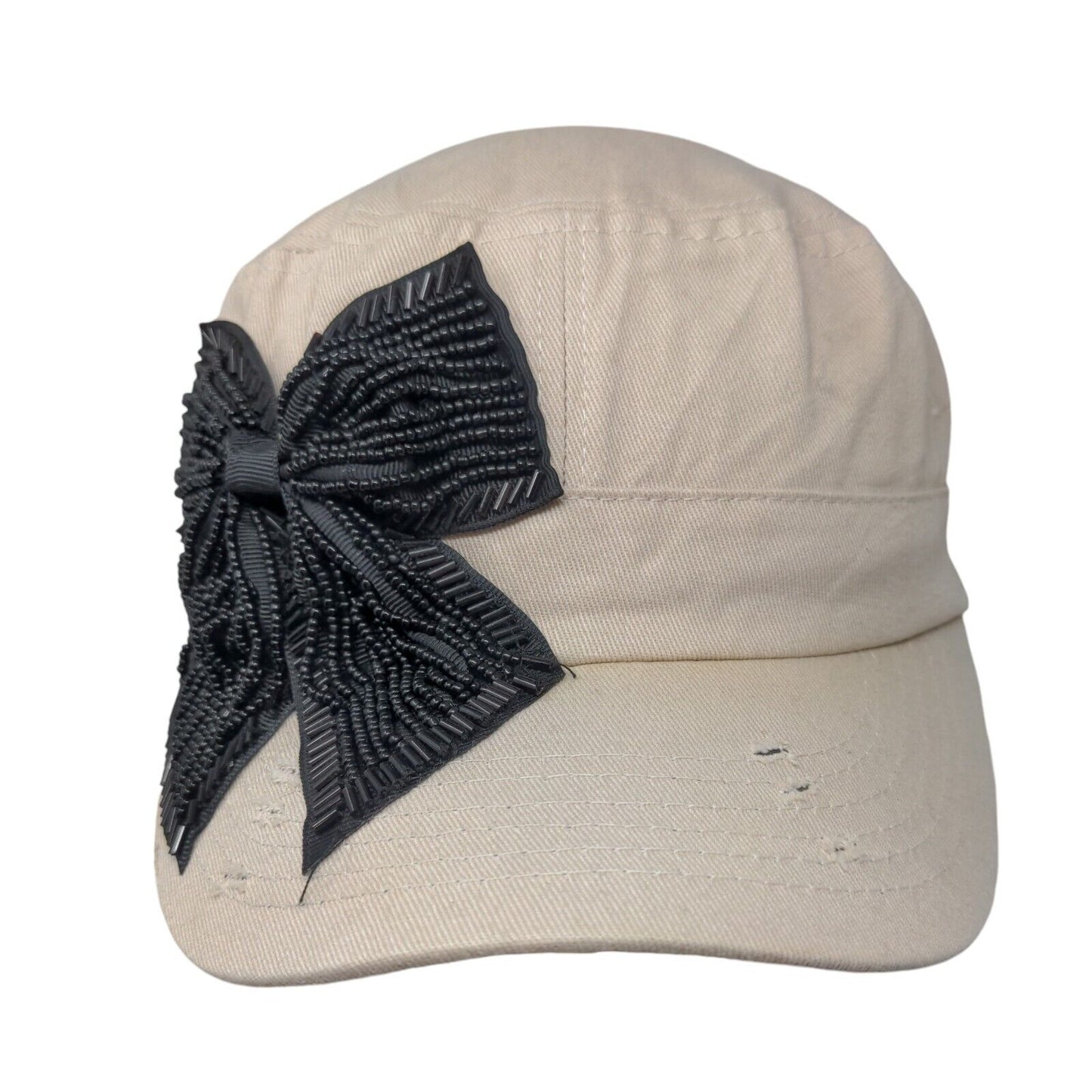 Unbranded Slideback Cadet Army Cap Hat Tan One Size Beaded Bow