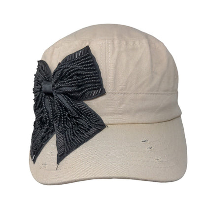 Unbranded Slideback Cadet Army Cap Hat Tan One Size Beaded Bow