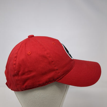 Red Hat Strapback Hat Red One Size Adjustable Embroidered Vented Holes 6 Panel
