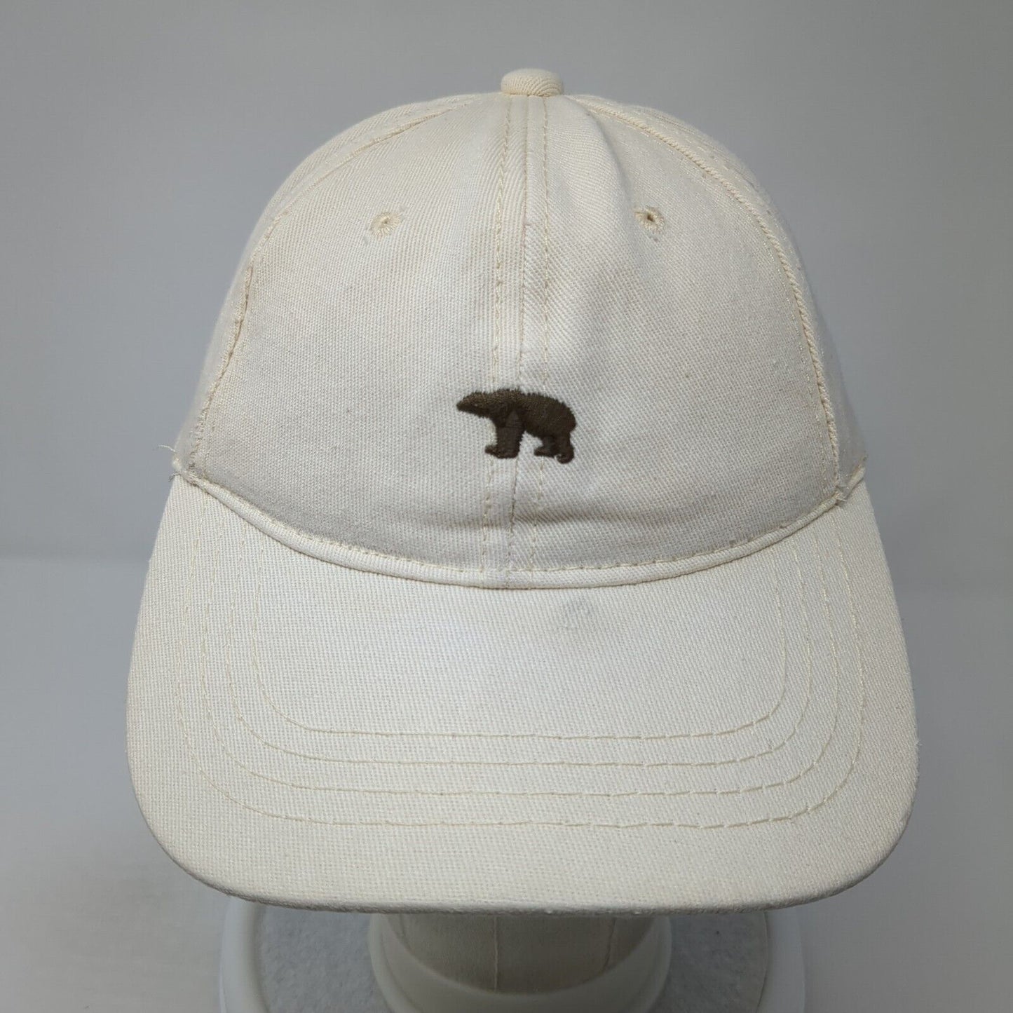 Polar Bear Slideback Baseball Cap Beige One Size Adjustable Embroidered 6 Panel