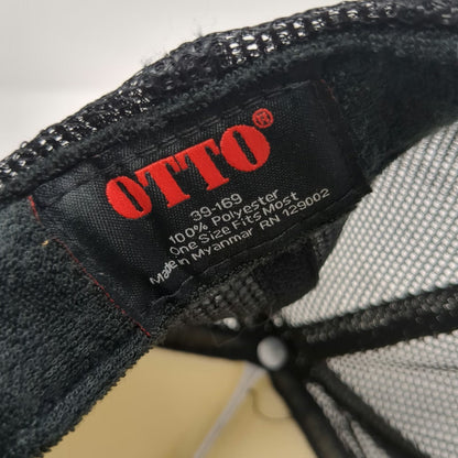 OTTO Trucker Hat Black One Size Spike Coggins Logo Mesh Snapback Foam Front