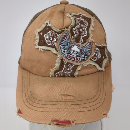 Explus Cross Strapback Trucker Hat Brown OS Adjustable Mesh Back Distressed