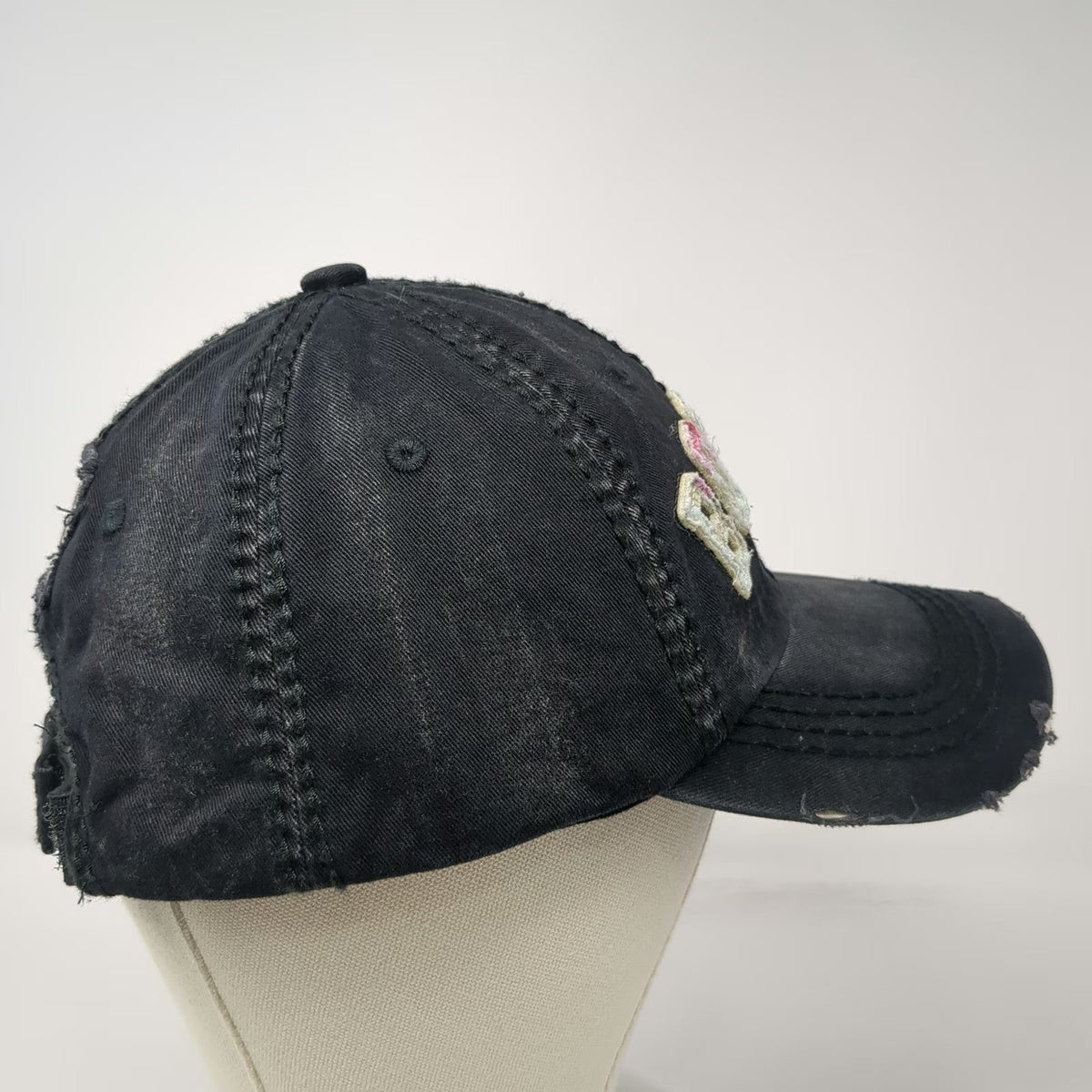 Robin Ruth Baseball Cap Black One Size Boston Floral Distressed Strapback Hat