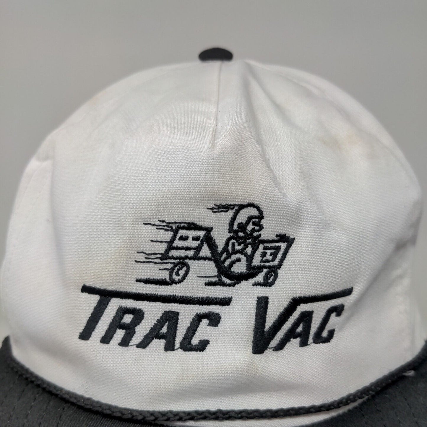 Anvil Men's Snapback Hat White Black Embroidered Trac Vac Logo Vintage