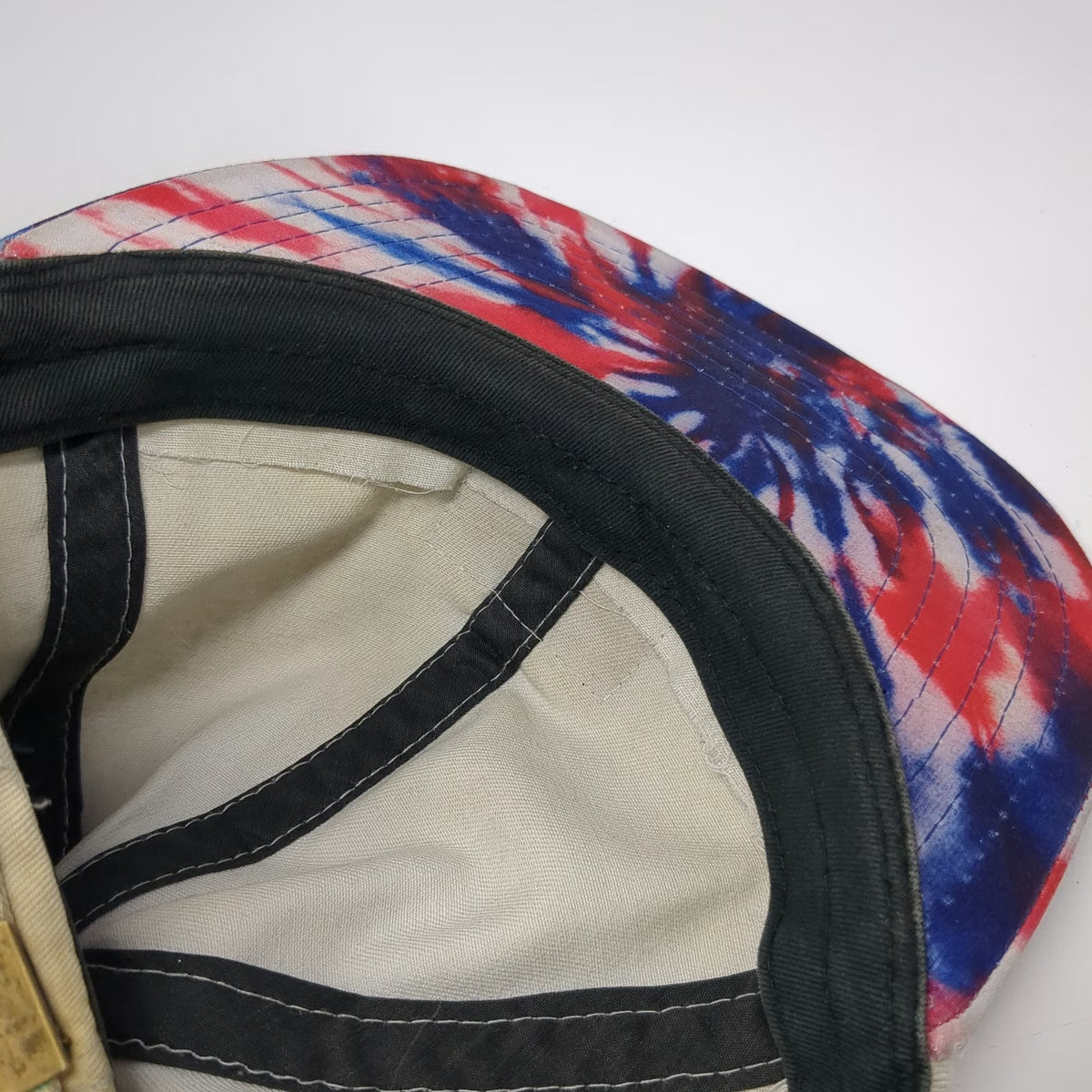 Benny Gold Baseball Cap Beige OSFM Tie-Dye Brim Slideback Flat Bill Patch Hat